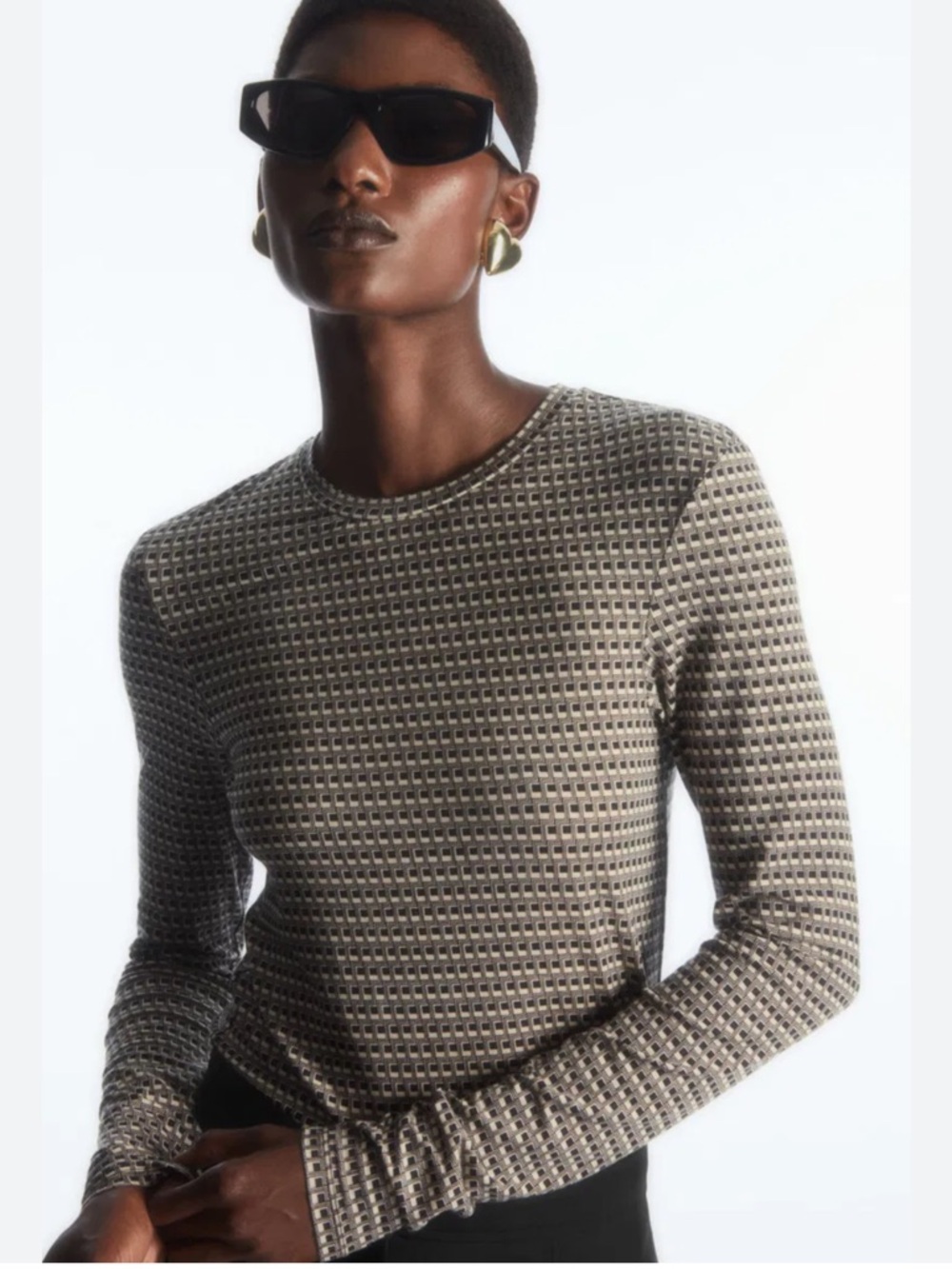 COS Black & White Geometric Long Sleeve Top